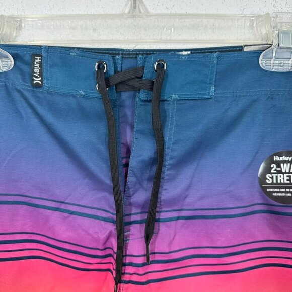 Hurley Men's Size 29 NWT Vibrant Neon Rainbow Ombre Tie Waist Board Shorts Beach - Picture 5 of 9
